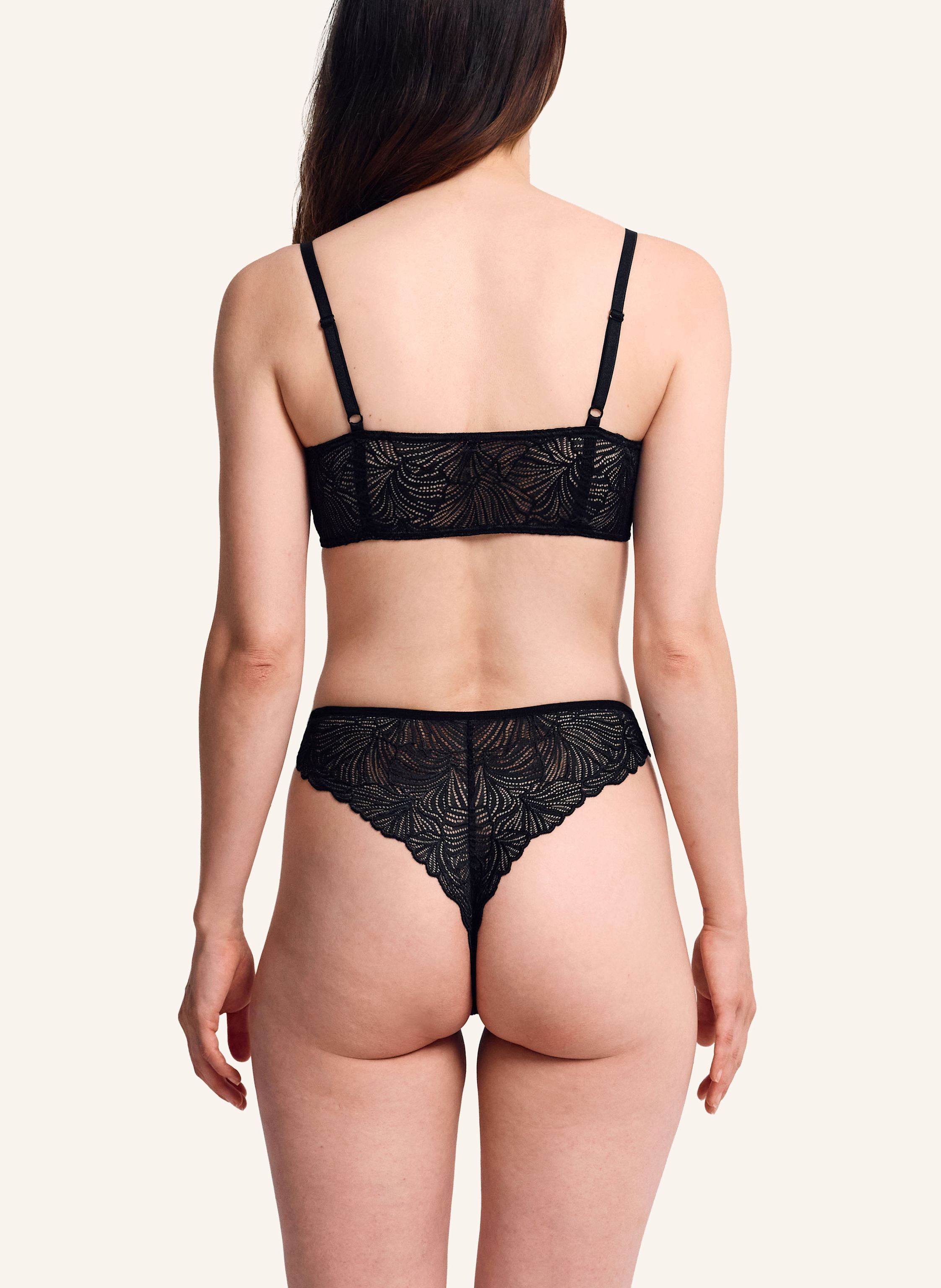 Thumbnail - Erlich Textil Fluid Lace Spitzen Bandeau Bralette Bügellos Aus Recyceltem Polyamid - Verstellbare Träger schwarz