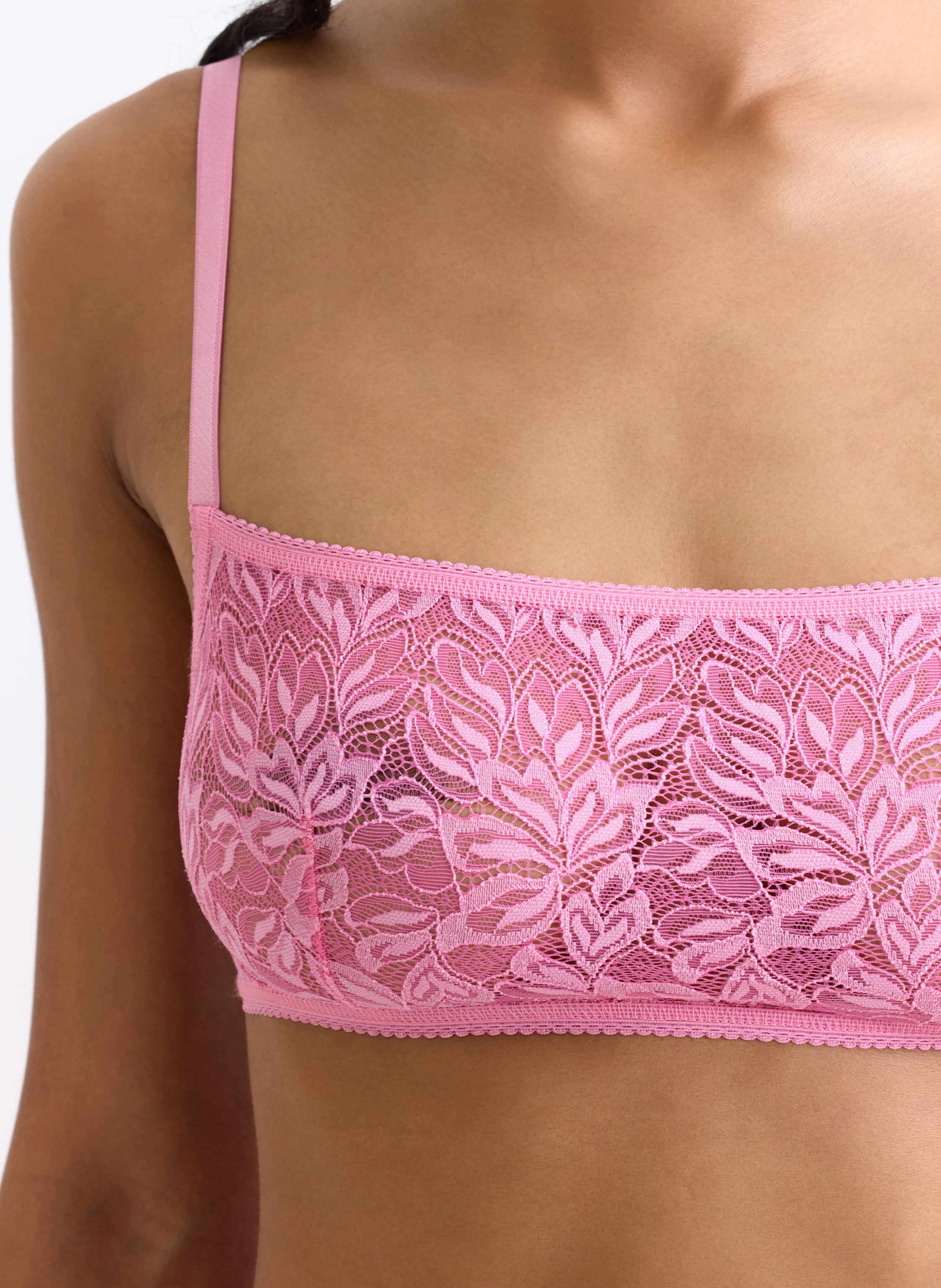 Thumbnail - Erlich Textil Iconic Lace Bandeau Bralette Bügellos Aus Nachhaltiger Spitze - Verstellbare Träger pink