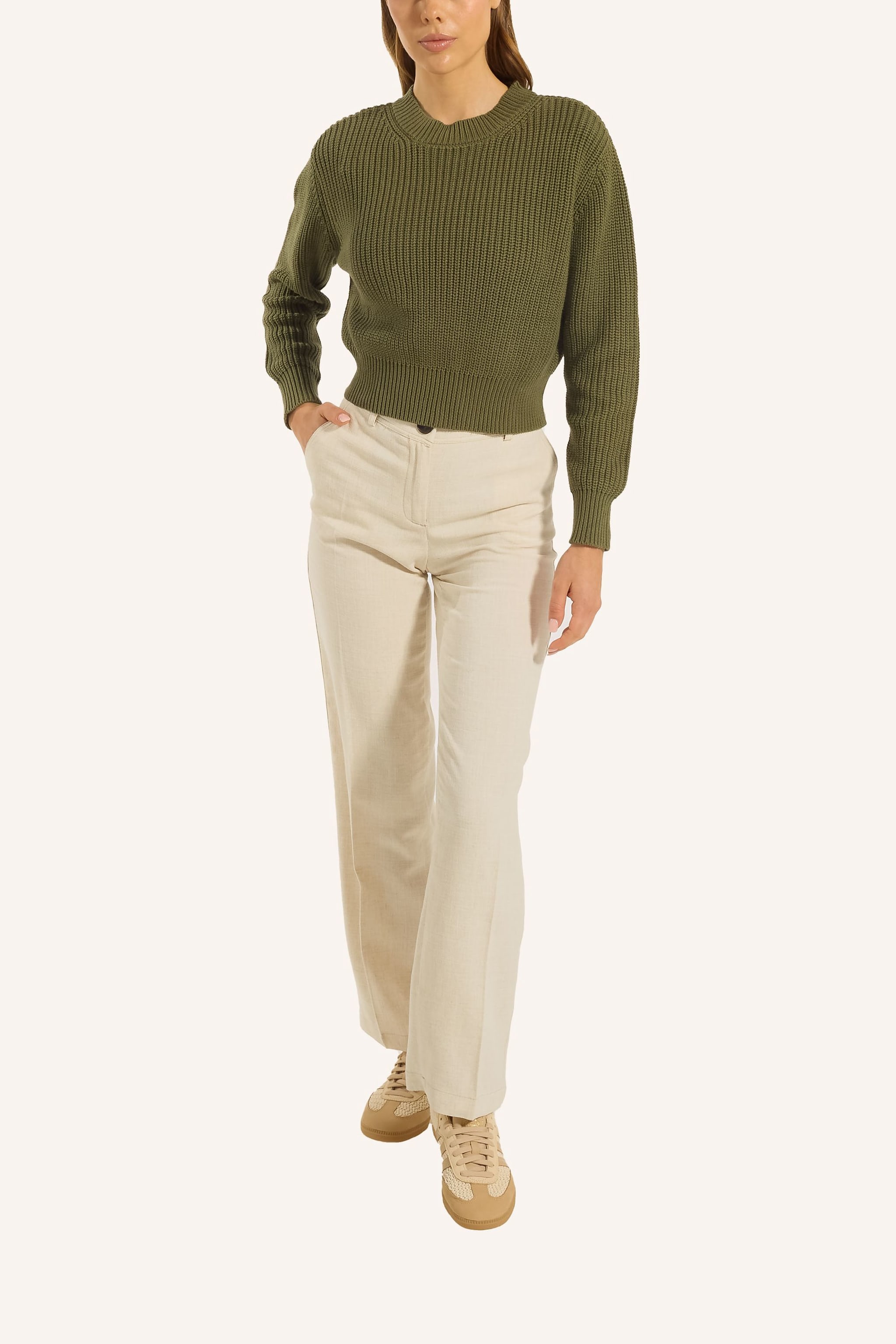 Thumbnail - Adlysh Kurzer Strickpullover Aus Baumwolle gruen