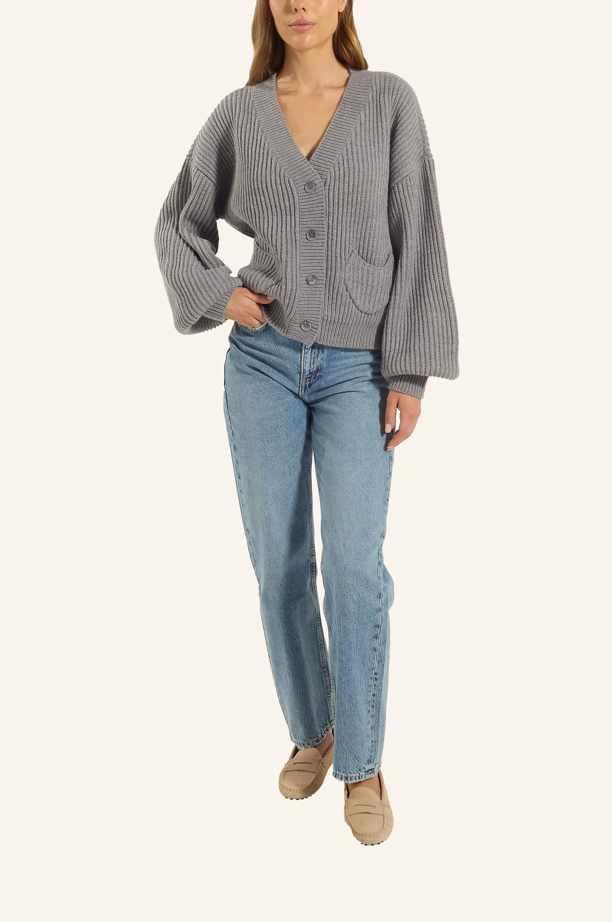 Thumbnail - Adlysh Rippstrick Cardigan Mit Wolle grau