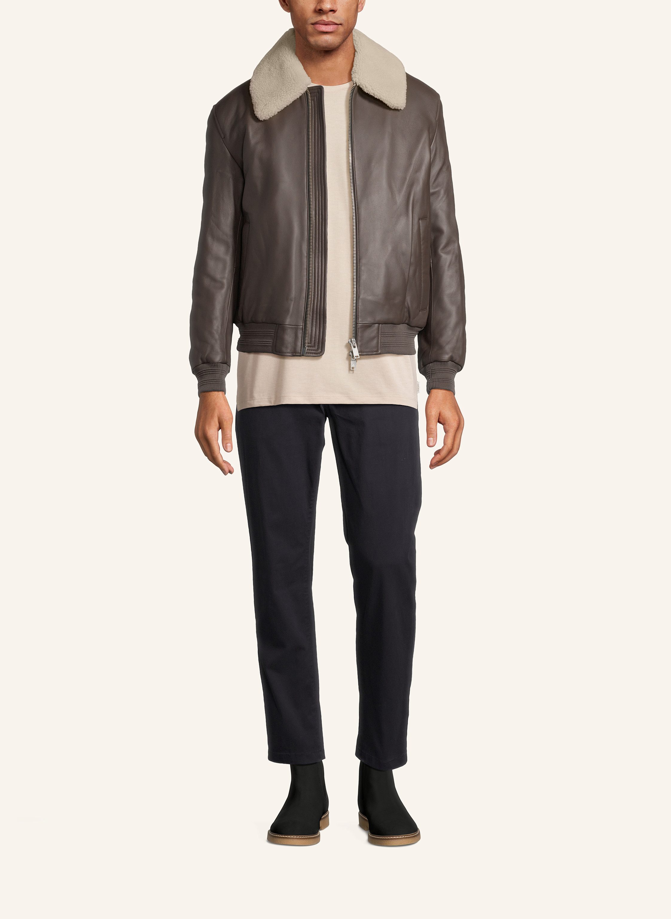 Thumbnail - Moose Knuckles Lederjacke Toba braun