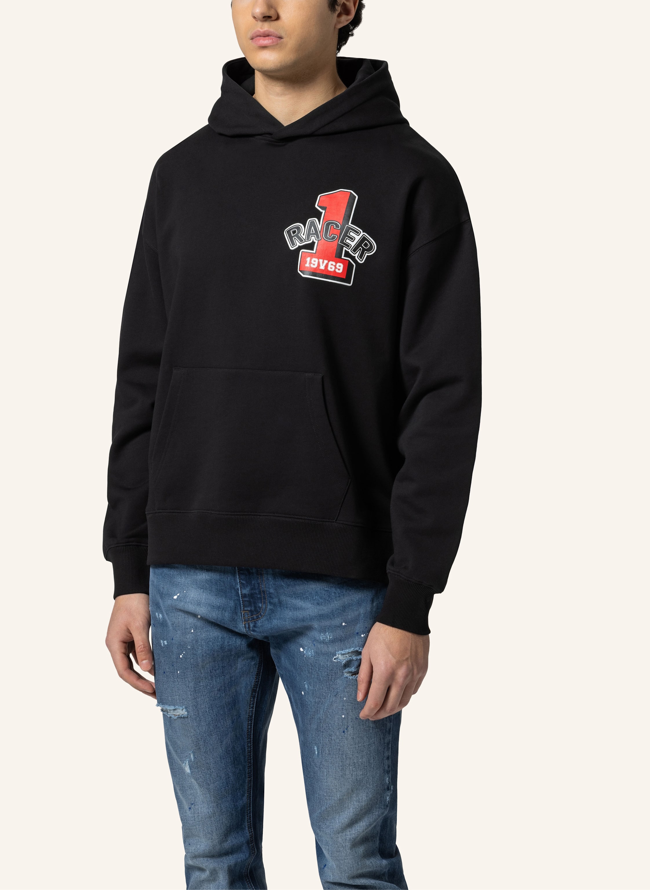 Thumbnail - 19V69 Italia Oversized Hoodie Quentino Racing 1 schwarz