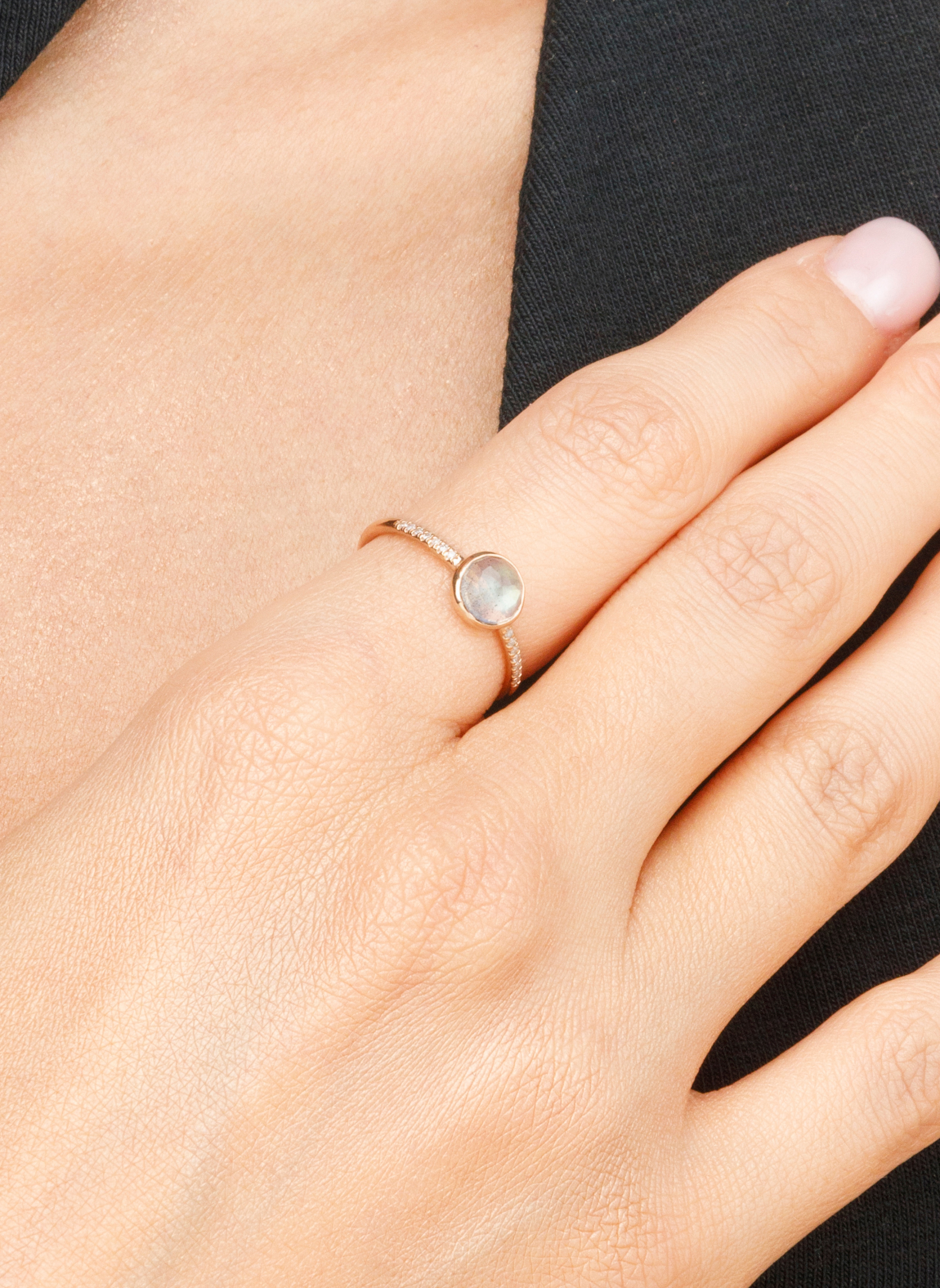 Thumbnail - Leaf Ring Labradorit Aus 14 Karat Roségold Mit Diamanten rosegold