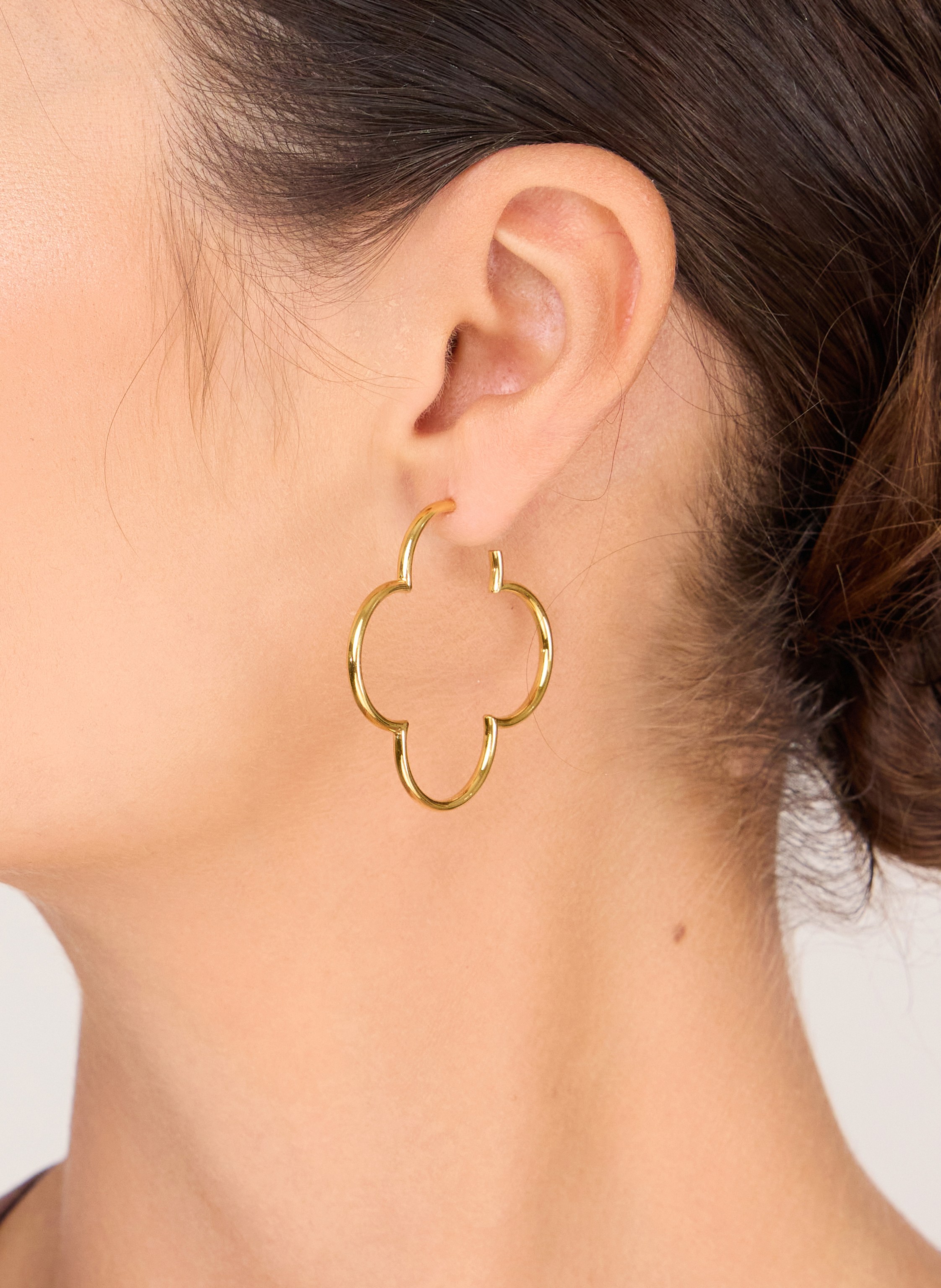 Thumbnail - Leaf Creolen Kleeblatt Aus 14 Karat Gelbgold gold