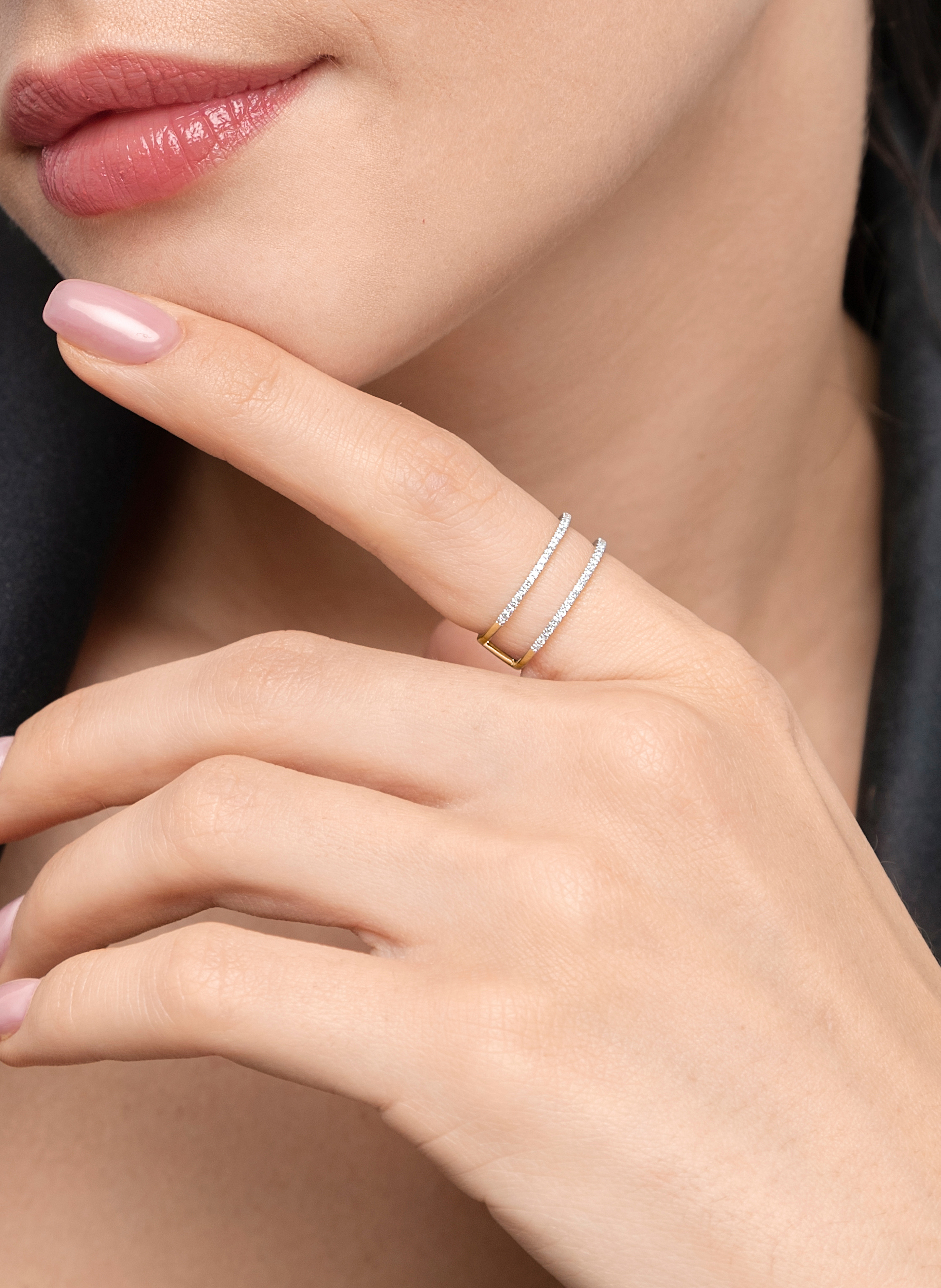 Thumbnail - Leaf Ring Double Aus 18 Karat Gelbgold Mit Diamanten gold