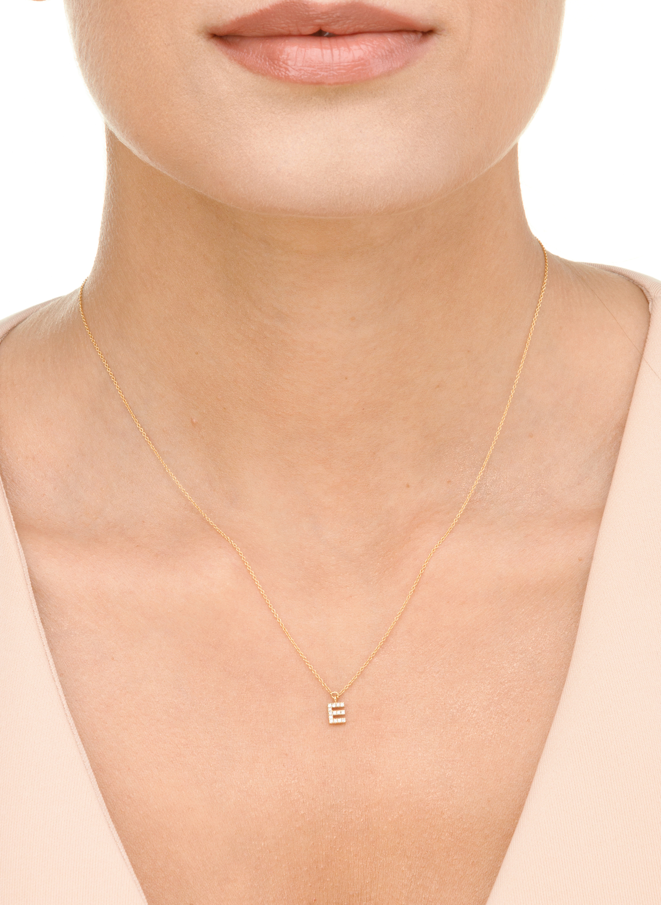 Thumbnail - Leaf Initialien Halskette „E“ Aus 14 Karat Gelbgold Mit Diamanten gold