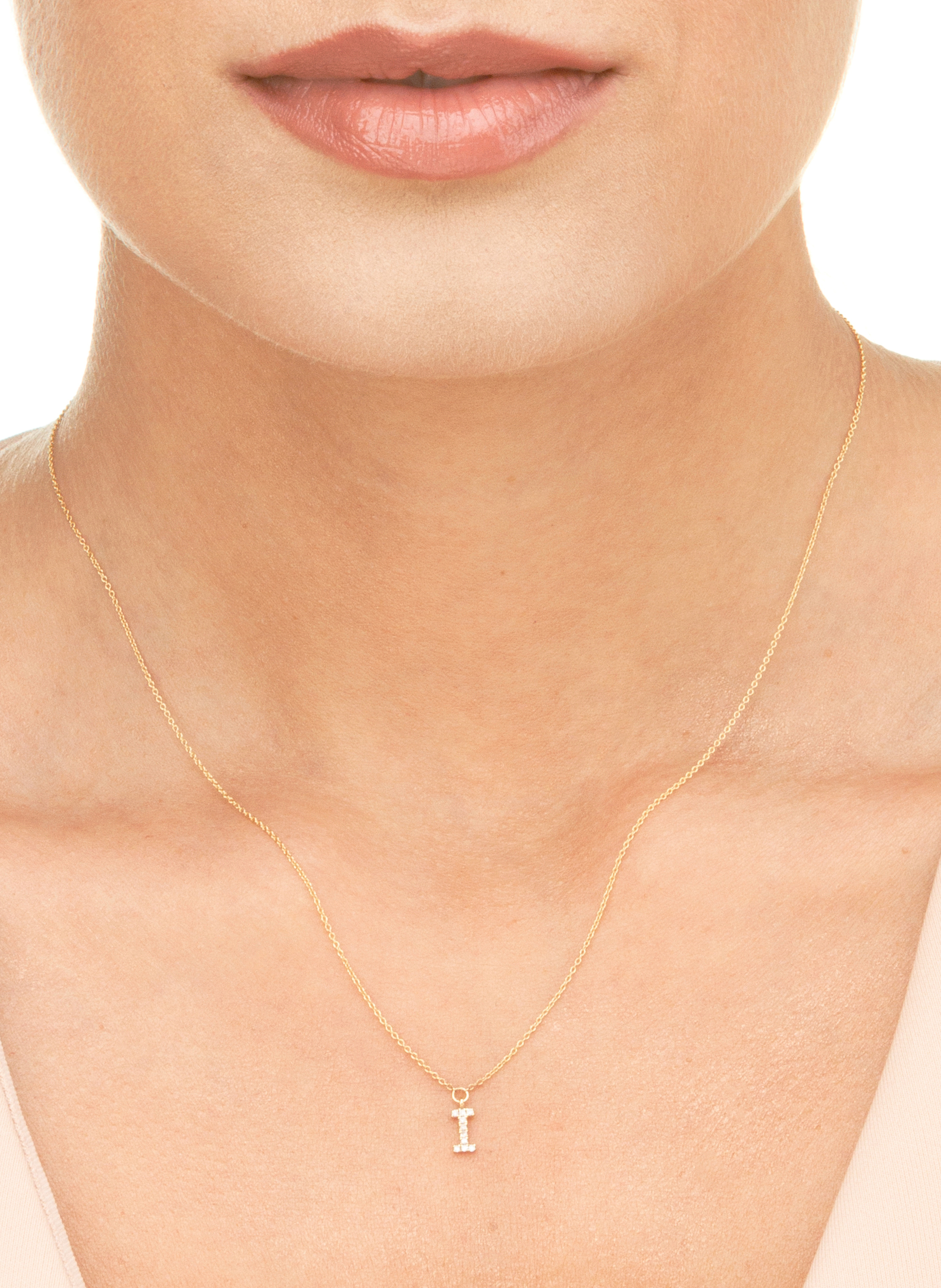 Thumbnail - Leaf Initialien Halskette „I“ Aus 14 Karat Gelbgold Mit Diamanten gold