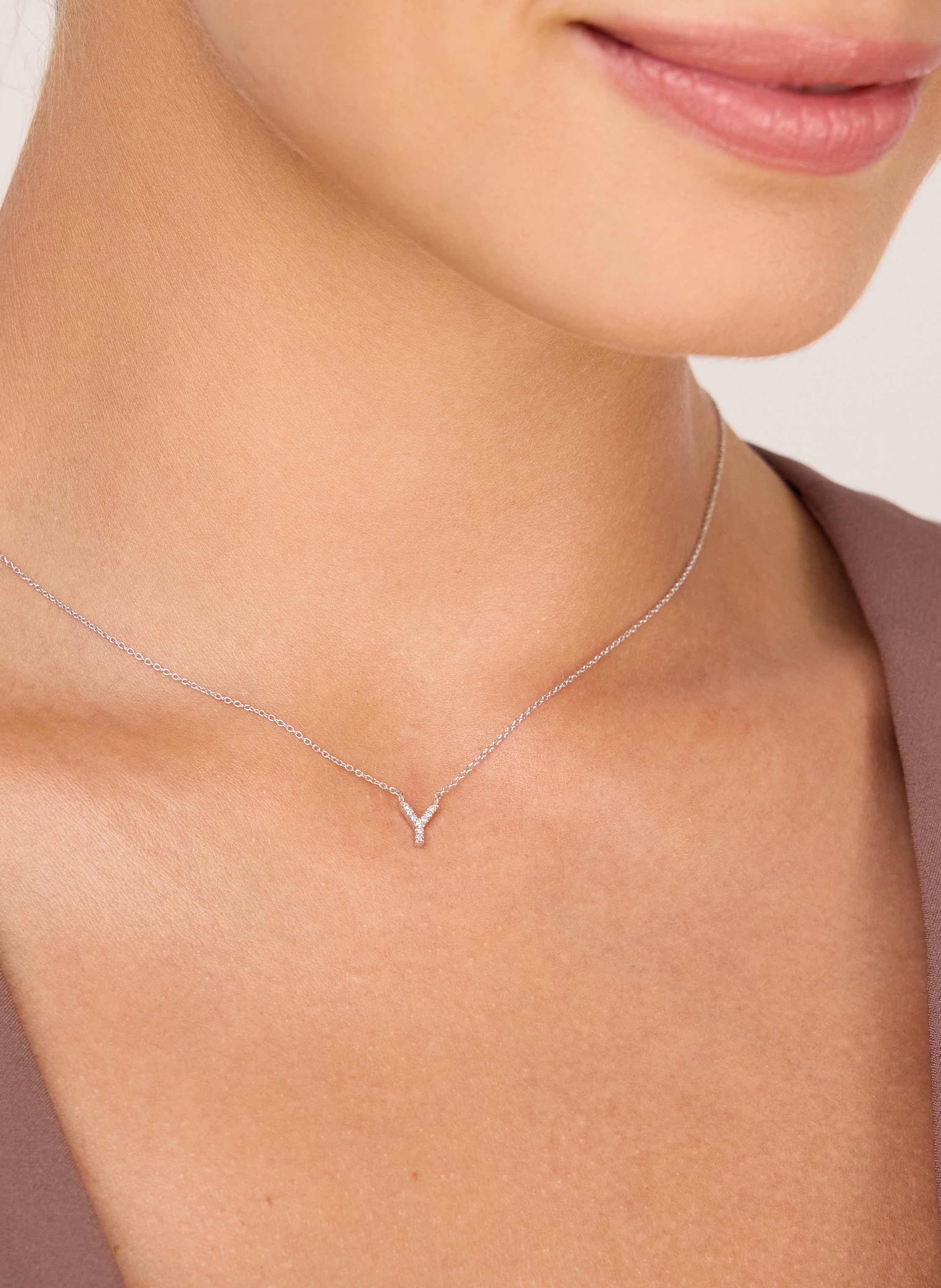 Thumbnail - Leaf Initialien Halskette „Y“ Aus 14 Karat Gelbgold Mit Diamanten gold