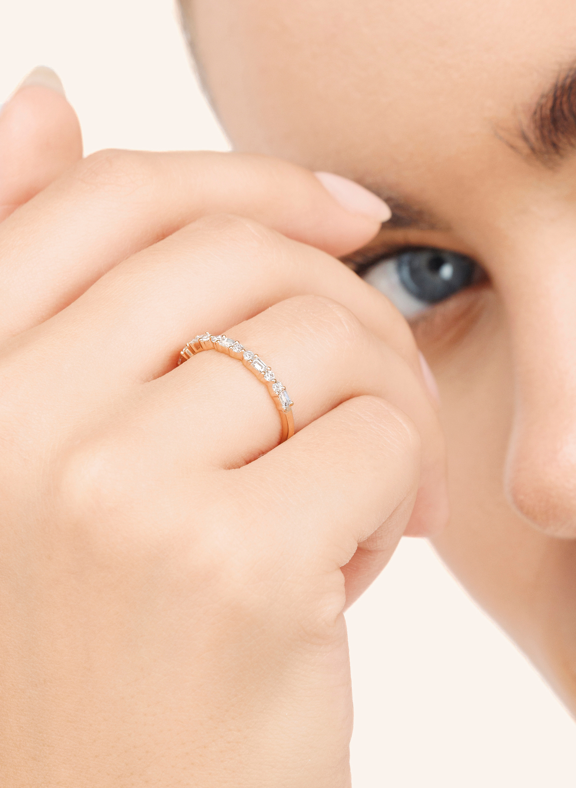 Thumbnail - Leaf Ring Baquette Aus 14 Karat Roségold Mit Diamanten rosegold