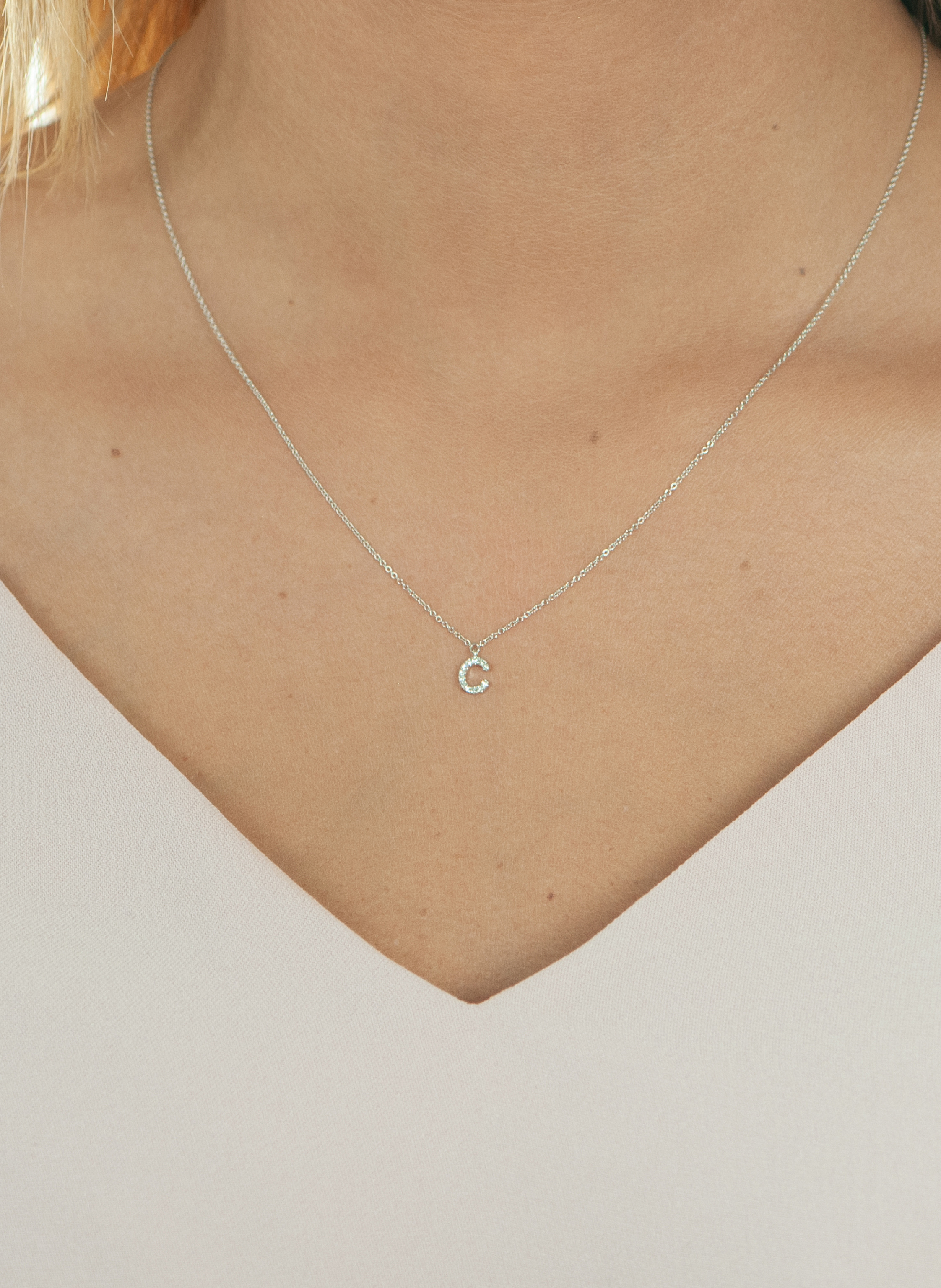 Thumbnail - Leaf Initialien Halskette „C“ Aus 14 Karat Weißgold Mit Diamanten silber