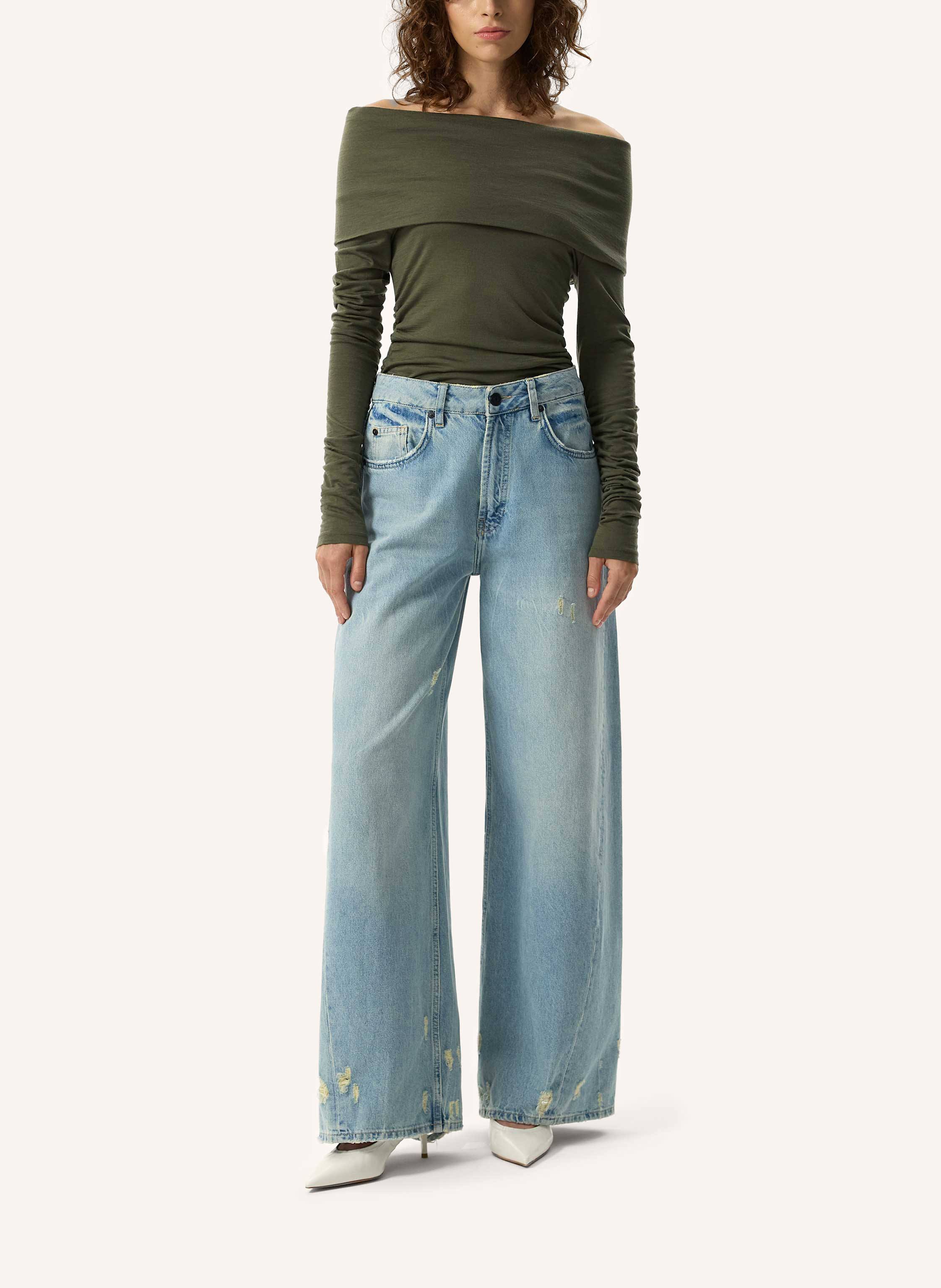 Thumbnail - Pinxit Pullover Off-The-Shoulder-Pullover gruen