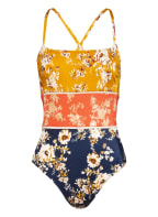 watercult Swimsuit PATCHWORK FLORALS, Color: DARK YELLOW/ DARK ORANGE/ DARK BLUE (Image 1)