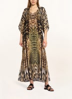 MARYAN MEHLHORN Kaftan EDGE mit Seide und 3/4-Arm, Farbe: HELLBRAUN/ SCHWARZ/ OLIV (Bild 1)