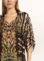 MARYAN MEHLHORN Kaftan EDGE mit Seide und 3/4-Arm, Farbe: HELLBRAUN/ SCHWARZ/ OLIV (Bild 1)