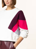 ONE MORE STORY Cropped-Sweatshirt, Farbe: WEISS/ DUNKELLILA/ PINK (Bild 1)
