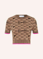 Off-White Cropped-Strickshirt im Materialmix, Farbe: BRAUN/ DUNKELBRAUN/ PINK (Bild 1)
