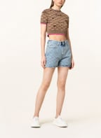 Off-White Cropped-Strickshirt im Materialmix, Farbe: BRAUN/ DUNKELBRAUN/ PINK (Bild 1)