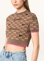 Off-White Cropped-Strickshirt im Materialmix, Farbe: BRAUN/ DUNKELBRAUN/ PINK (Bild 1)