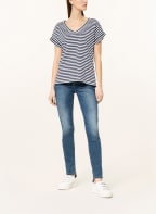 LIU JO T-shirt with decorative gem trim, Color: DARK BLUE/ WHITE (Image 1)