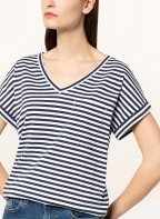 LIU JO T-shirt with decorative gem trim, Color: DARK BLUE/ WHITE (Image 1)