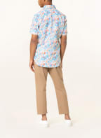STROKESMAN'S Kurzarm-Hemd Modern Fit mit Leinen, Farbe: WEISS/ BLAU/ ORANGE (Bild 1)