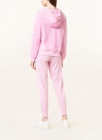 MARC CAIN Velour hoodie with decorative gems, Color: 257 orchid pink (Image 1)
