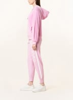 MARC CAIN Velour hoodie with decorative gems, Color: 257 orchid pink (Image 1)