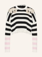 BALMAIN Cropped sweater with decorative gems, Color: BLACK/ WHITE (Image 1)