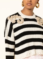 BALMAIN Cropped sweater with decorative gems, Color: BLACK/ WHITE (Image 1)