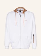 BOSS Sweatjacke SAGGYART mit abnehmbarer Kapuze, Farbe: WEISS/ COGNAC (Bild 1)