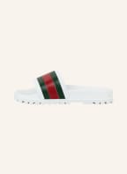 GUCCI Pantoletten, Farbe: WEISS/ DUNKELGRÜN/ ROT (Bild 1)