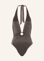 SEAFOLLY Neckholder-Badeanzug SEPIA PLUNGE mit Glitzergarn, Farbe: DUNKELBRAUN/ GOLD (Bild 1)