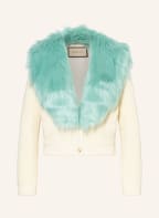GUCCI Strickjacke mit Cashmere abnehmbarem Kunstfell, Farbe: TÜRKIS/ ECRU (Bild 1)