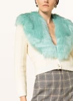GUCCI Strickjacke mit Cashmere abnehmbarem Kunstfell, Farbe: TÜRKIS/ ECRU (Bild 1)