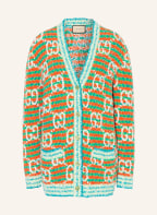 GUCCI Oversized-Strickjacke, Farbe: TÜRKIS/ ROT/ WEISS (Bild 1)