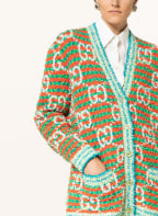 GUCCI Oversized-Strickjacke, Farbe: TÜRKIS/ ROT/ WEISS (Bild 1)