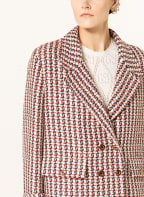 GUCCI Tweed-Jacke mit Glitzergarn, Farbe: BEIGE/ DUNKELBLAU/ ROT (Bild 1)