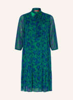 MARINA RINALDI SPORT Tie collar dress with 3/4 sleeves and decorative gems, Color: GREEN/ BLUE/ BLACK (Image 1)