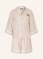 DKNY Shorty pajamas JUST CHECKING IN in flannel with 3/4 sleeves, Color: NUDE/ GRAY (Image 1)