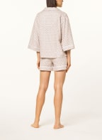 DKNY Shorty pajamas JUST CHECKING IN in flannel with 3/4 sleeves, Color: NUDE/ GRAY (Image 1)