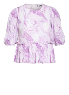 GANNI Pleated shirt blouse , Color: WHITE/ LIGHT PURPLE (Image 1)