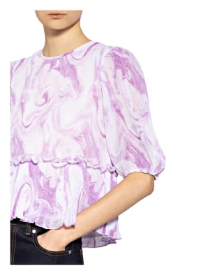 GANNI Pleated shirt blouse , Color: WHITE/ LIGHT PURPLE (Image 1)