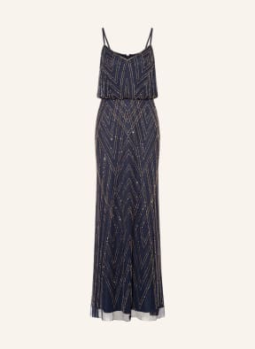 ADRIANNA PAPELL Evening dress in mesh with beading, Color: DARK BLUE/ SILVER (Image 1)