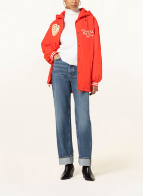 COLOURFUL REBEL 2-in-1 trench coat in mixed materials with detachable hood, Color: BEIGE/ RED (Image 1)