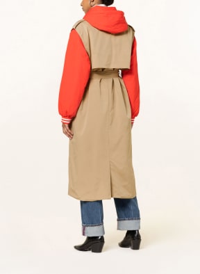 COLOURFUL REBEL 2-in-1 trench coat in mixed materials with detachable hood, Color: BEIGE/ RED (Image 1)