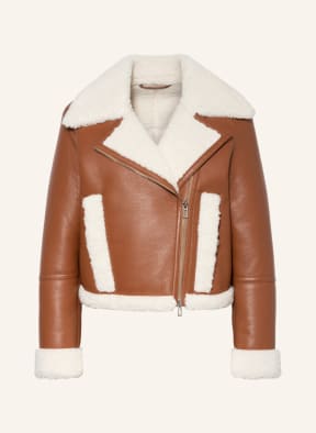 HUGO Bikerjacke ALENATI in Lederoptik mit Kunstfell , Farbe: BRAUN (Bild 1)