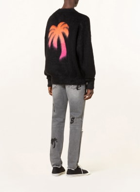 Palm Angels Oversized sweater with glitter thread and mohair, Color: BLACK/ FUCHSIA (Image 1)
