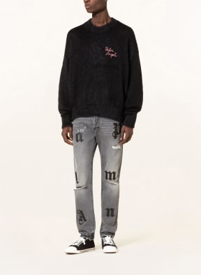Palm Angels Oversized sweater with glitter thread and mohair, Color: BLACK/ FUCHSIA (Image 1)