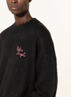 Palm Angels Oversized sweater with glitter thread and mohair, Color: BLACK/ FUCHSIA (Image 1)