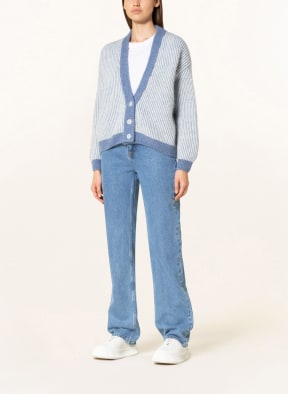 American Vintage Oversized-Strickjacke mit Alpaka , Farbe: WEISS/ HELLBLAU (Bild 1)